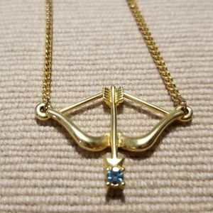 GoldTone Archery Pendant w/Simulated Blue Topaz
